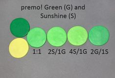 some green and yellow circles on a gray surface