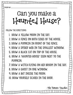 a poster with the words can you make a haunted house? in black and white