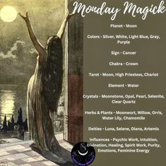 Monday Moon Day, Monday Candle Magick, Monday Spellwork, Monday Magickal Correspondences, Monday Witchcraft, Weekday Magick, Monday Correspondences, Monday Spells, Priestess Initiation