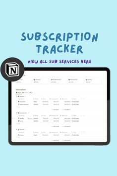 a tablet with the text subscription trackerr on it and an image of a