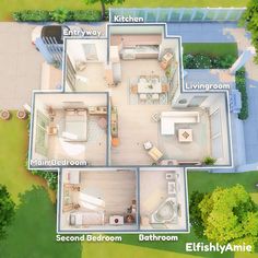 an aerial view of a bedroom and bathroom apartment