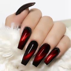 Red And Black Nail, Nail Art Dessin, Ruby Nails, Red Chrome Nails, Red Ombre Nails, Nail Designs Ideas, Unghie Sfumate, Chrome Nails Designs, Gothic Nails