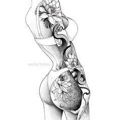 Hip Thigh Tattoos, Hip Tattoos Women, Inspiration Tattoos, Floral Tattoo Sleeve, Tattoos For Black Skin, Leg Tattoos Women, Dope Tattoos For Women, Stylist Tattoos, Tattoo Style Drawings