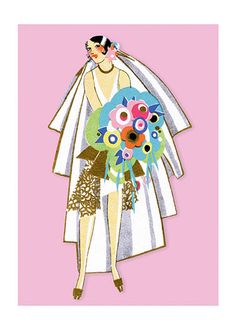 a drawing of a woman in a wedding dress holding a bridal bouquet with the words divine digital on it