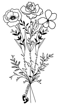 a black and white drawing of flowers