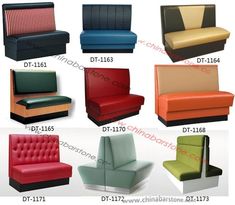 the different types of chairs and couches are shown in various colors, shapes and sizes