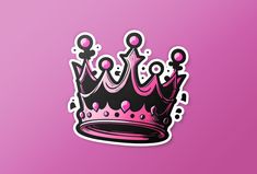 a pink and black crown sticker on a purple background