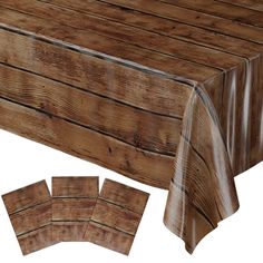 the table cloth is made from wood planks