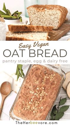 an easy vegan oat bread recipe with text overlay