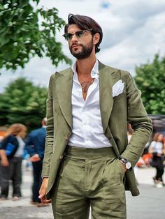 Men Linen Suit, Suit For Wedding, Clothing Business, Male Clothing, Summer Green, Linen Suits