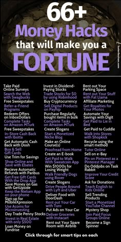 an advertisement for fortine's 60 + money hacks that will make you a fortune