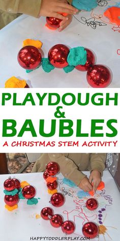 Playdough and Christmas Baubles – HAPPY TODDLER PLAYTIME Deck The Halls Activities For Toddlers, Christmas Steam Activities, Christmas Provocations, Christmas Ideas For Toddlers, Christmas Loose Parts, Christmas Play Ideas, Christmas Crafts And Activities, Bubble Christmas Lights, Best Christmas Crafts