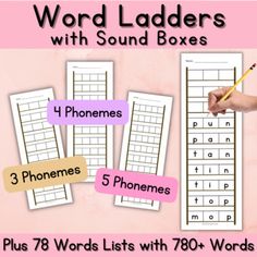 word ladders with sound boxes for phonones and phonemes plus 78 words