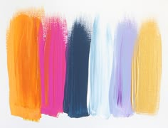 six different colors of paint are shown in this painting process, including orange, yellow, blue, and pink