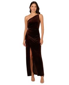 out of stock Brown Gown, Velvet Evening Gown, Velvet Gown, One Shoulder Gown, Column Gown, Black Tie Event, Adrianna Papell, Asymmetrical Dress, Soft Velvet