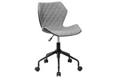 a gray office chair with wheels and casteors on an isolated white background, viewed from the front