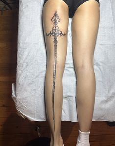 Baroque Tattoo, Back Of Leg Tattoos, Tattoo Perna, 16 Tattoo, Sick Tattoo, Dagger Tattoo, Leg Tattoo, Baby Tattoos