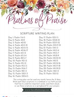 a poster with the words pauls of praise written in red, yellow and purple flowers