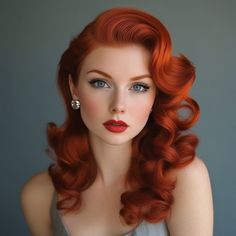 40 Pin Up Hairstyles for Vintage Enthusiasts - My Blog Rockabilly Red Hair, 50s Pinup Hair, Pin Up Girl Makeup And Hair, Red Headed Bride, Red Haired Bride, Pin Up Makeup Vintage, Pin Up Hairstyles For Long Hair, 50s Hairstyles For Long Hair 1950s, 50s Pin Up Hair