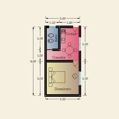 the floor plan for a small apartment with two beds and one living room in it