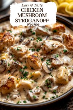 chicken and mushroom stroganonoff recipe on a plate