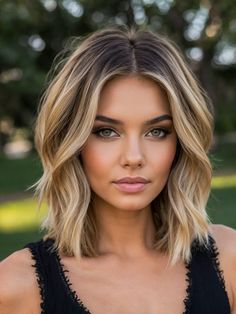 Brown Hair Blonde Highlights Shoulder Length, Shoulder Length Hair Center Part, Hombre Bob Hairstyles, Balayage Hair Over 50, Transitional Blonde Hair, Blonde Collar Bone Length Hair Curtain Bangs, Olive Skin Tone Hair Color Blonde, Hair For Thinner Hair, Summer Shoulder Length Hair