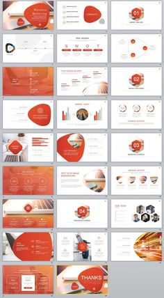 a bunch of different types of webpages with orange and white designs on them