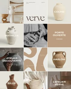 several different types of vases are shown in this collage with the names of them