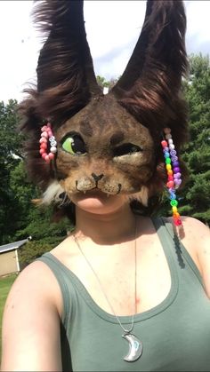 Bobcat Therian Mask, Norwegian Forest Cat Therian Mask, Weirdcore Mask Ideas, Horse Therian Mask, Therian Ears, Calico Cat Therian Mask, Weirdcore Masks, Therian Accessories, Person Wearing Mask