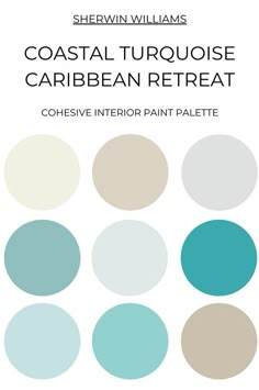 the cover of coastal turquoise and white paint palettes for an interior design project, with text