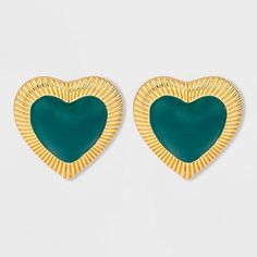 Epoxy Heart Post Earrings - A New Day™ Teal Green Epoxy Heart, Circle Bar, Bright Gold, Hypoallergenic Earrings, Cluster Earrings, Acrylic Earrings, Earrings Collection, Fall 2024, Teal Green