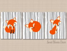 two pictures of foxes in the woods with striped background and text that reads handmade