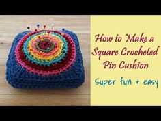 a crocheted pin cushion with the words how to make a square crocheted pin cushion