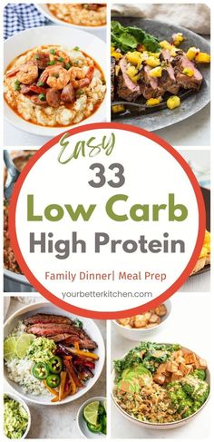 low carb high protein meal collage with text overlay