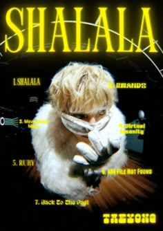 the poster for shaala is shown in yellow and black with an image of shaggy haired man