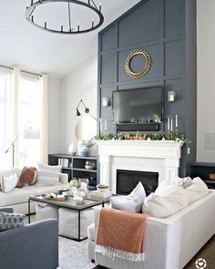 a living room filled with furniture and a fire place