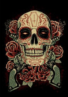 Sugar Skull by Evri Harvian, via Behance Day Of The Dead Art, Muster Tattoos, Skull Pictures, Day Of The Dead Skull, Mexican Skulls, Candy Skulls, Sugar Skull Art