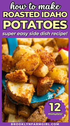 a blue spatula lifting up roasted potato cubes covered in parmesan cheese Yellow Idaho Potato Recipes, Idaho Potato Recipes Side Dishes, Roasted Idaho Potatoes, Use Up Potatoes, Potatoes With Parmesan Cheese, Ninja Cooking System Recipes, Healthy Potato, Healthy Potatoes, Idaho Potatoes