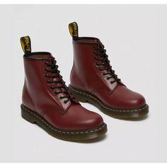 Doc Martens Original, Red Doc Martens, Doc Marten Boot, Red Leather Boots, Shoes Dr Martens, Womens Designer Boots, Embroidery Shoes, Dr Martens Black, Leather Lace Up Boots