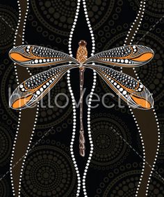 an orange and black dragonfly sitting on top of a black background with white dots