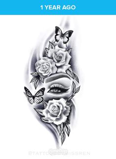 a tattoo design with roses and butterflies on it