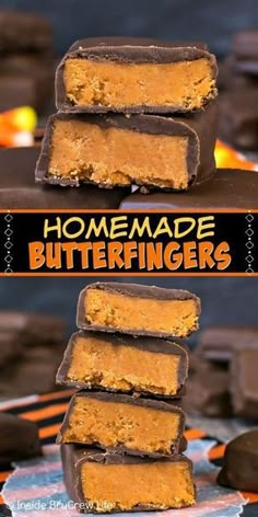 homemade butterfingers are stacked on top of each other