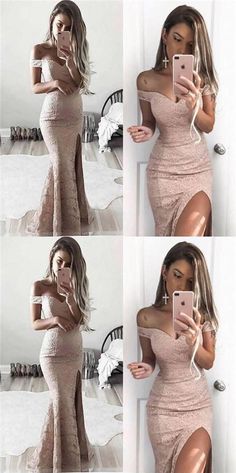 Off Shoulder Lace Mermaid Sexy Side Slit Prom Dresses, Long Prom Dresses, Evening Dresses, PD0326 Pink Lace Prom Dress, Off The Shoulder Cocktail Dress, Prom Dress Mermaid, Mermaid High, Mermaid Prom Dresses Lace, Pink Evening Dress, Prom Dresses 2018, Prom Dresses 2019, Pink Prom Dress