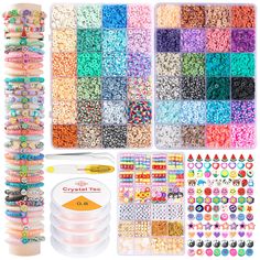 the kit includes many different types of beads