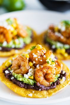 shrimp and black bean tostadas on corn tortilla