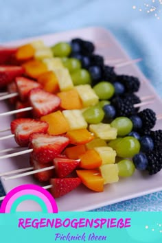 the fruit skewers are ready to be eaten