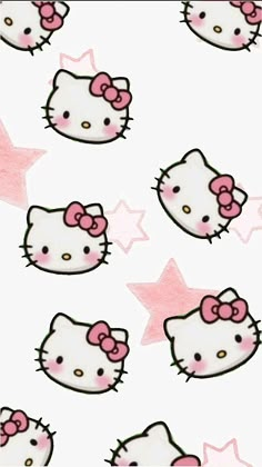 an image of hello kitty wallpaper with stars and bows on white background, including pink