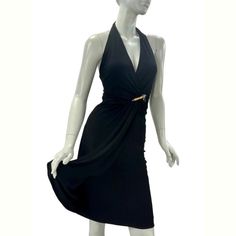 2006 Vintage Gucci Black Dress With Wrap Effect And Bamboo Pin S/S 2006 Collection Italian Size 38 - Us 2 Halter- Neck, Open Back, Fully Lined, Wrap Effect, Removable Bamboo Pin. 92% Rayon, 8% Elastane. Measurements: Length - 39 Inches, Waist - 24" Up To 30", Hips - 34" Up To 40". Fabric Is Stretchy. Made In Italy, New With Tags. Vintage Gucci Dress, Gucci Black Dress, Black Dress Open Back, Gucci Dresses, Corset Bodysuit, Gucci Dress, Scoop Neck Bodysuit, Square Neck Bodysuit, Dress Open Back