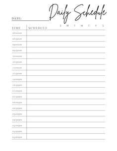 the daily schedule is shown in black and white with handwritten writing on it, which includes