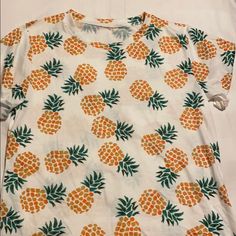 Pineapple Print T-Shirt. Brand New Never Worn Summer White Tops With Fruit Print, White Summer Tops With Fruit Print, White Summer Fruit Print Top, Cotton Vacation Tops With Fruit Print, Cotton Tops With Fruit Print For Vacation, Casual Yellow Tops With Fruit Print, Casual Yellow Top With Fruit Print, Summer Fruit Print Crew Neck Top, Summer Short Sleeve Top With Fruit Print